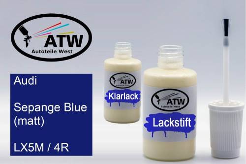 Audi, Sepange Blue (matt), LX5M / 4R: 20ml Lackstift + 20ml Klarlack - Set, von ATW Autoteile West.